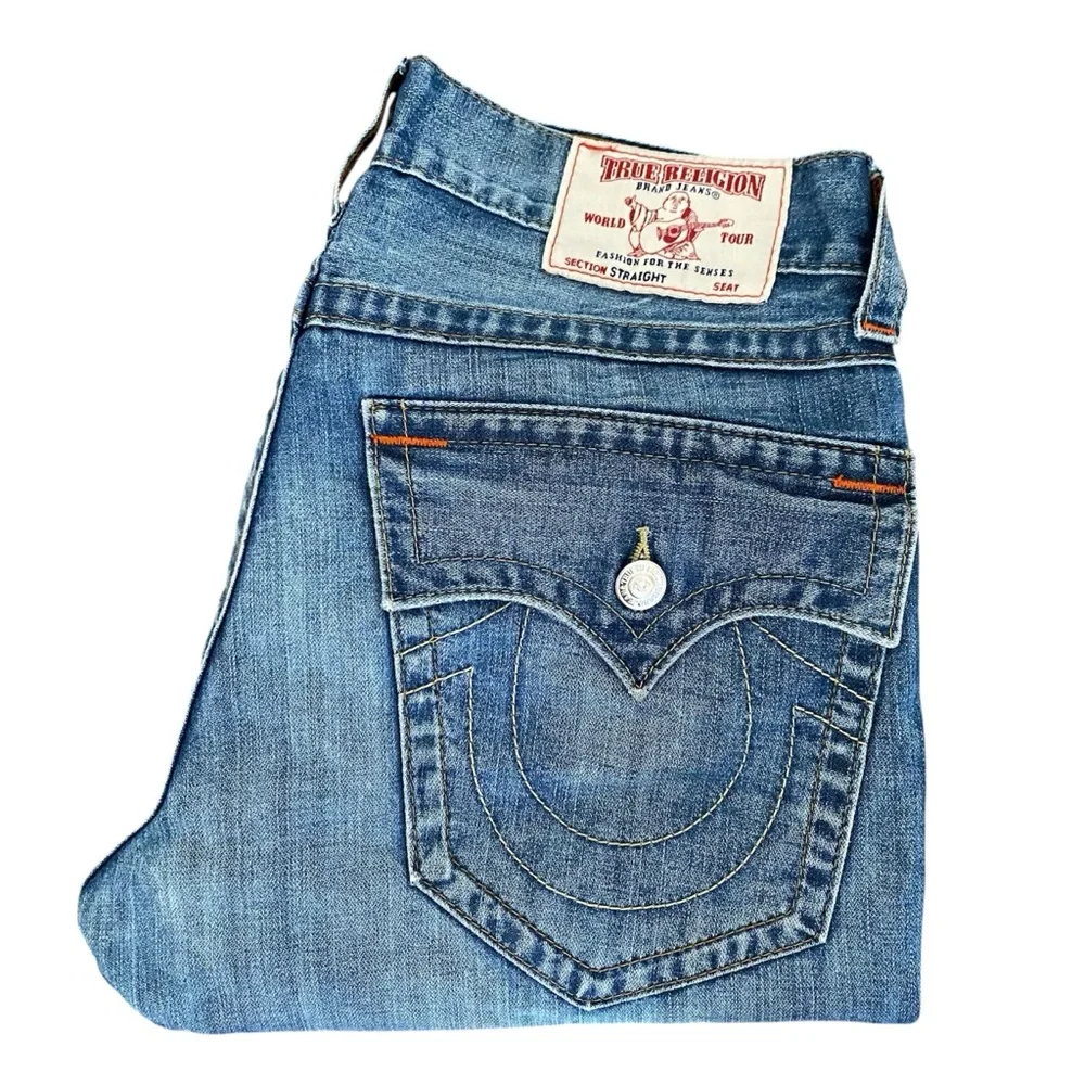 True Religion Jeans Men's 33 straight leg flap pocket blue Cotton